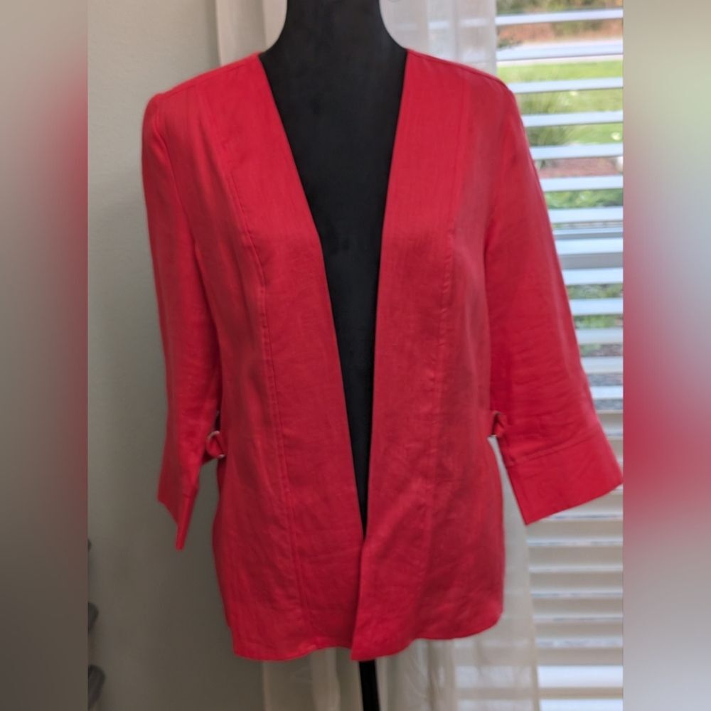 Choices Linen Blazer Open Front 3/4 Sleeve Pink Size Medium